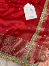 Sindoor Red Aaina Aanchal Mirror Work Tissue Silk Saree