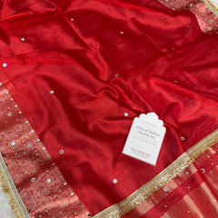 Sindoor Red Aaina Aanchal Mirror Work Tissue Silk Saree