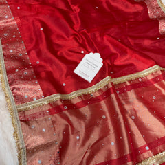 Sindoor Red Aaina Aanchal Mirror Work Tissue Silk Saree