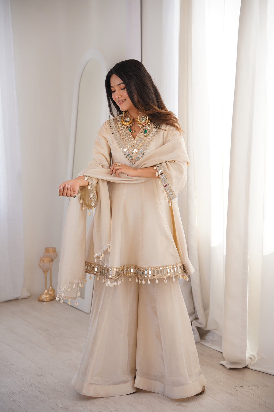 Zayrah Ivory Mirror Kalidaar Suit Set