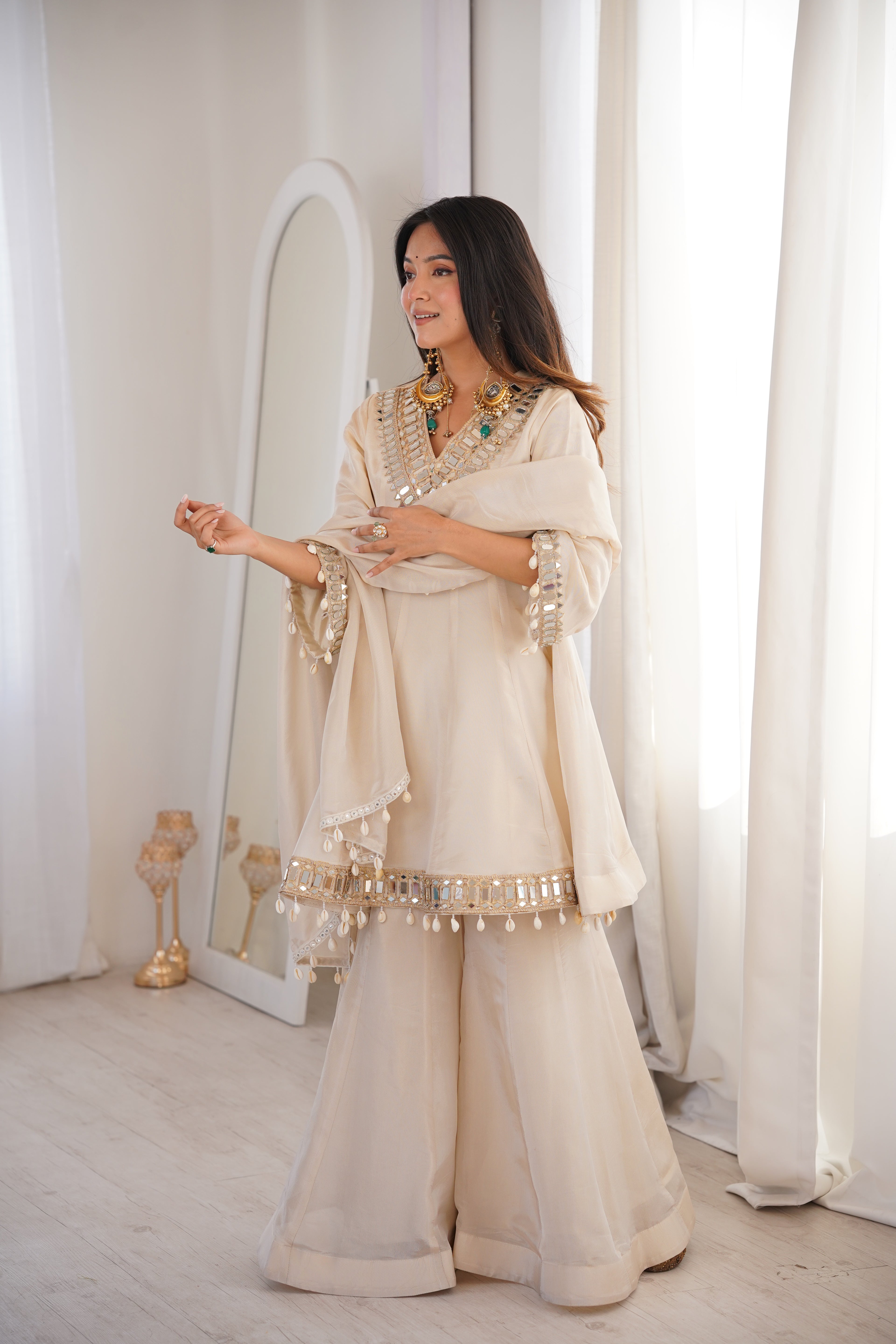 Zayrah Ivory Mirror Kalidaar Suit Set