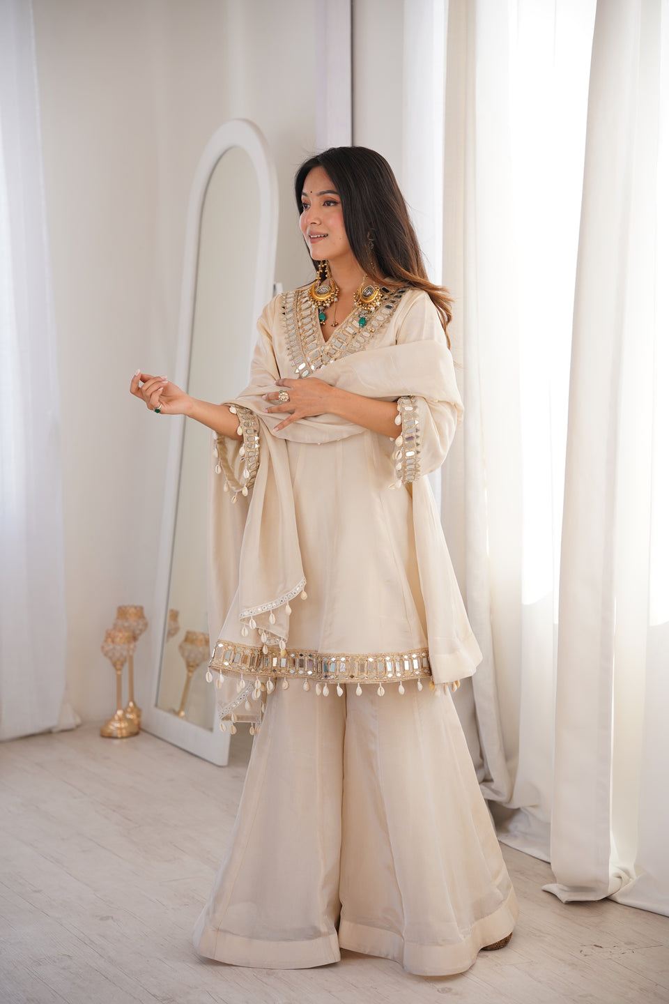 Zayrah Ivory Mirror Kalidaar Suit Set