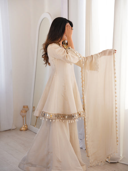 Zayrah Ivory Mirror Kalidaar Suit Set