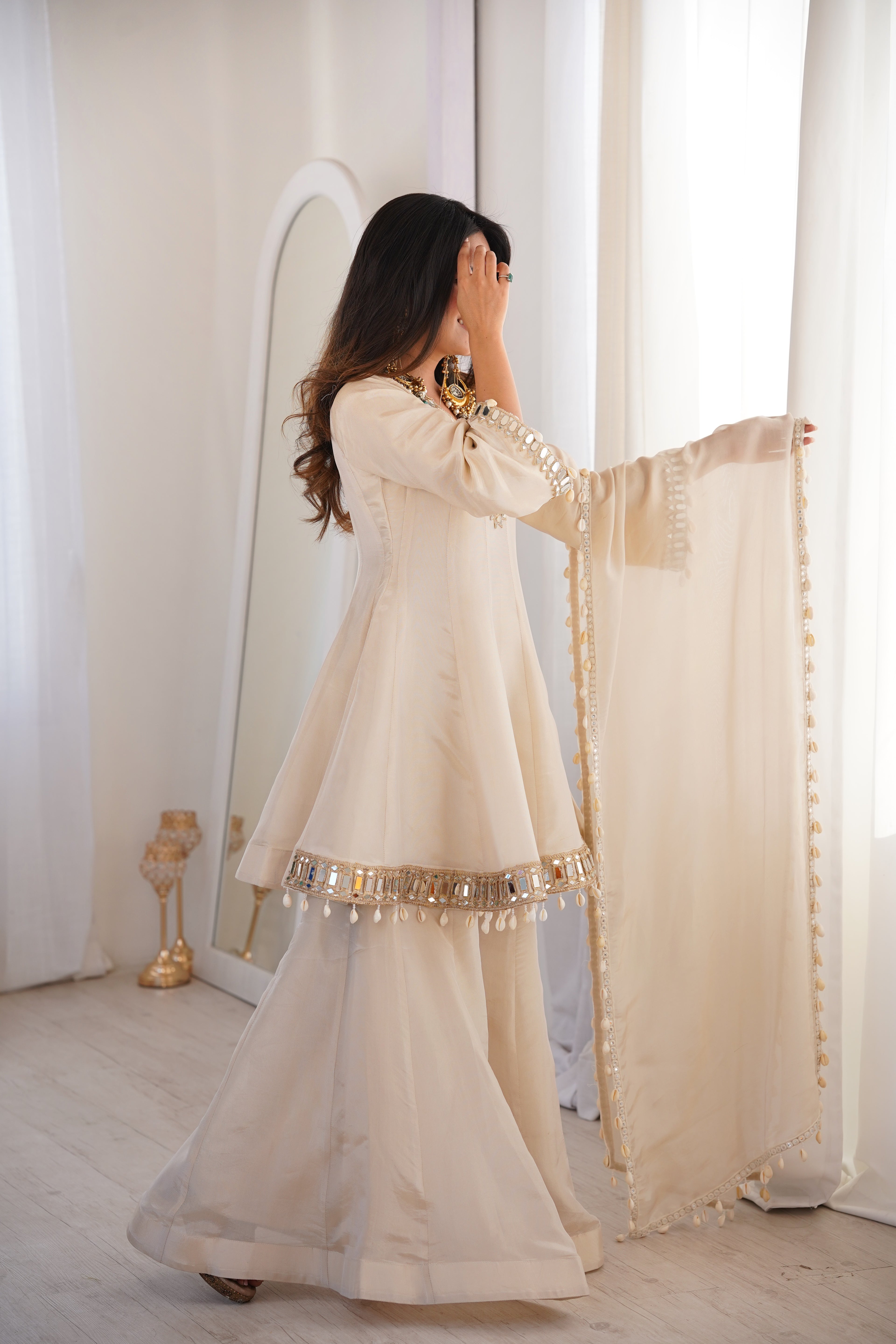 Zayrah Ivory Mirror Kalidaar Suit Set
