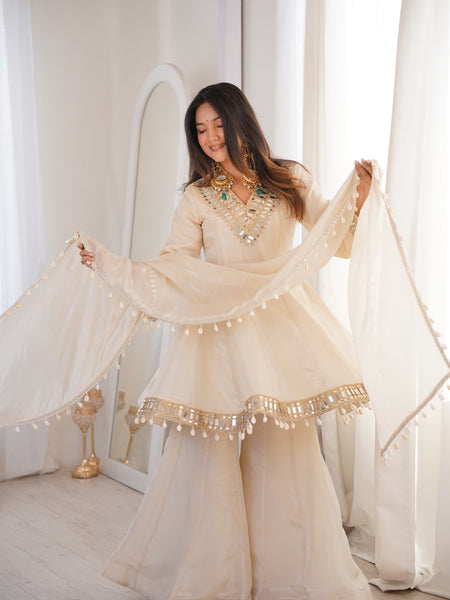 Zayrah Ivory Mirror Kalidaar Suit Set