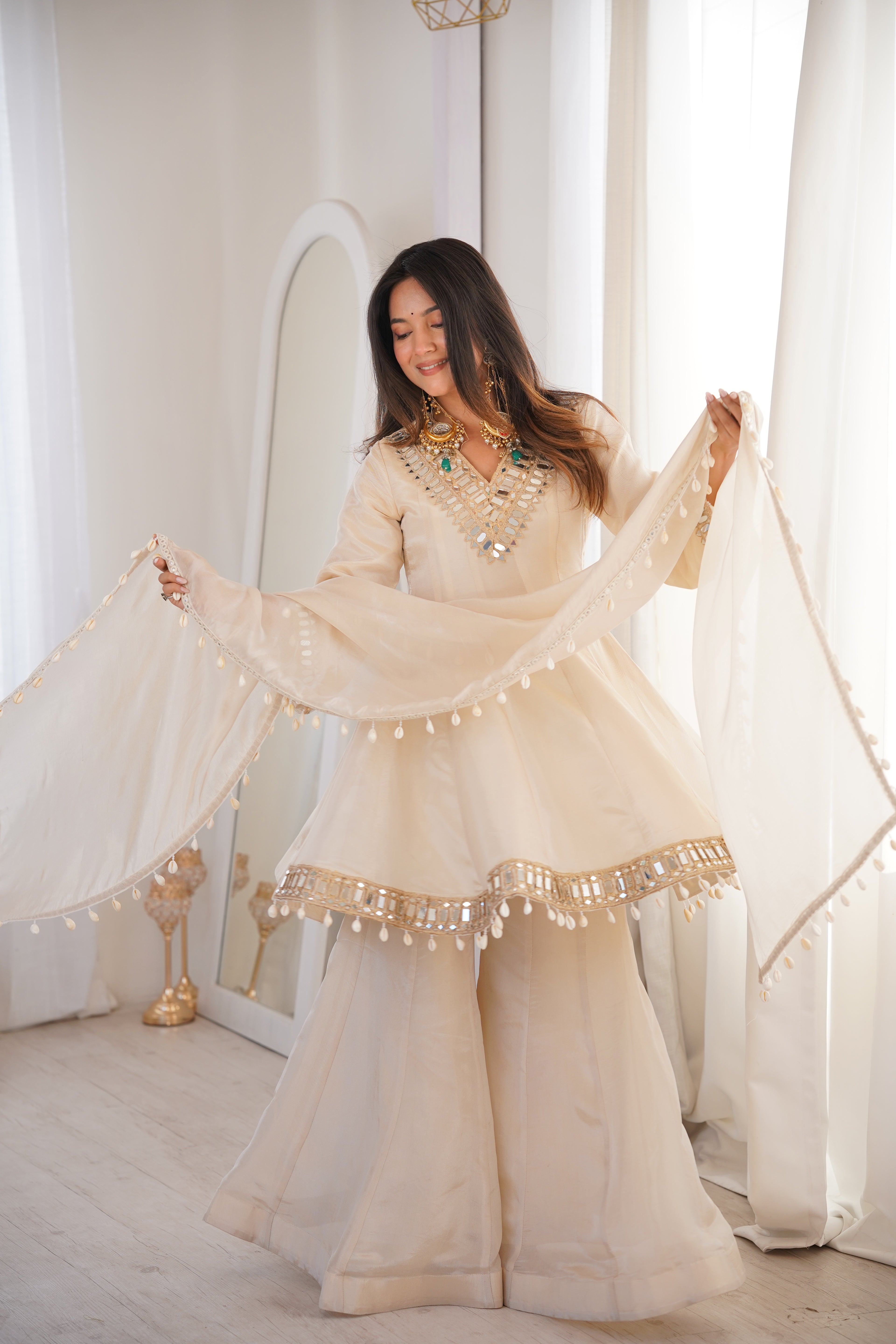 Zayrah Ivory Mirror Kalidaar Suit Set