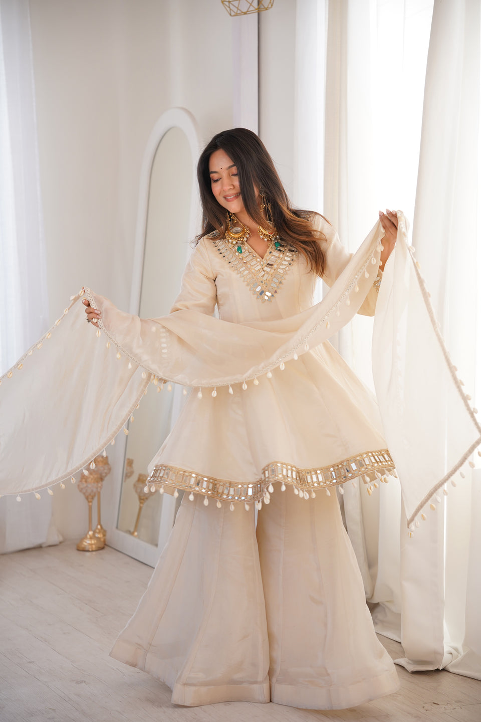 Zayrah Ivory Mirror Kalidaar Suit Set