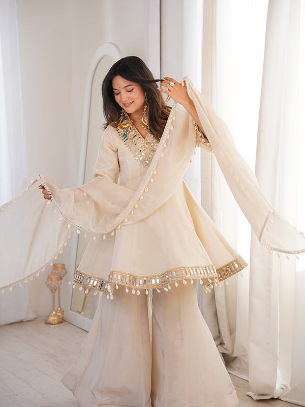 Zayrah Ivory Mirror Kalidaar Suit Set