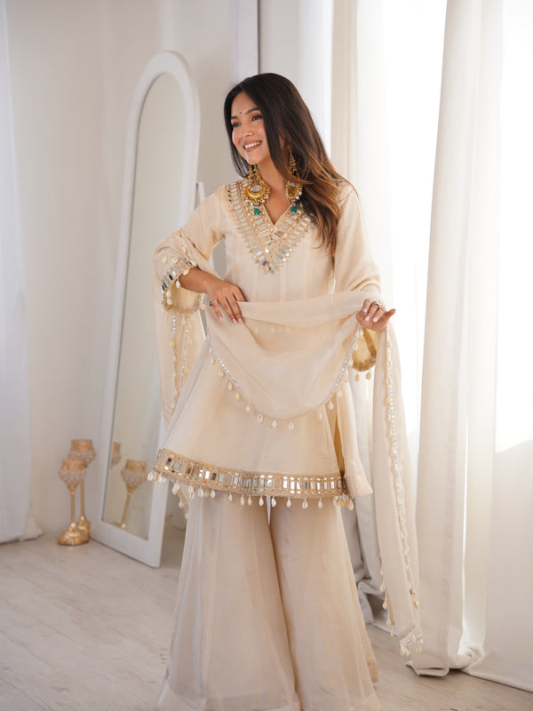 Zayrah Ivory Mirror Kalidaar Suit Set