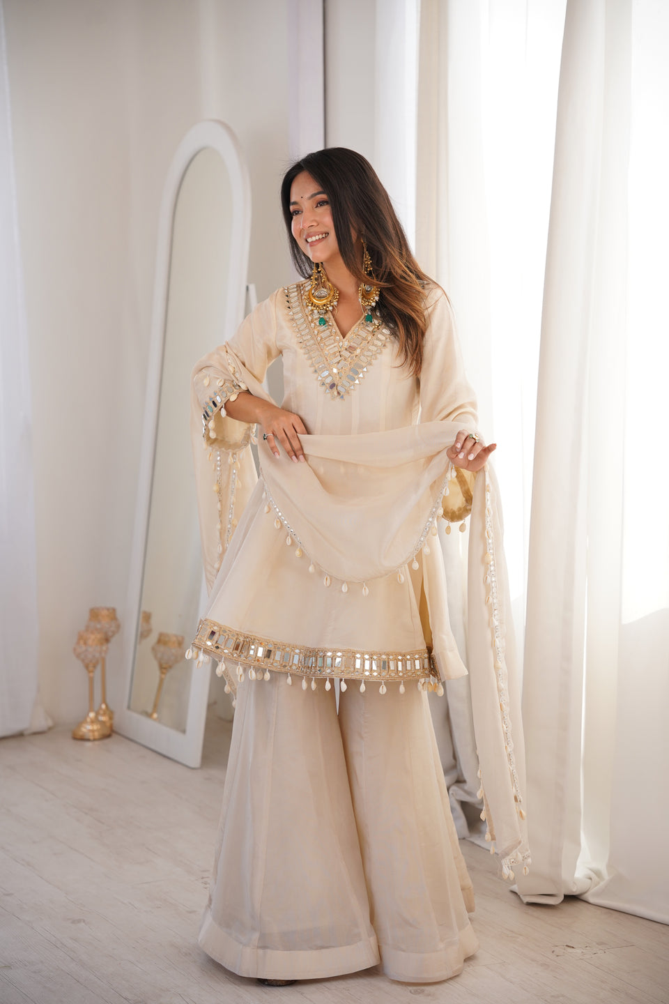 Zayrah Ivory Mirror Kalidaar Suit Set