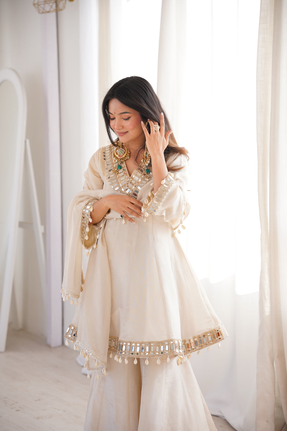 Zayrah Ivory Mirror Kalidaar Suit Set