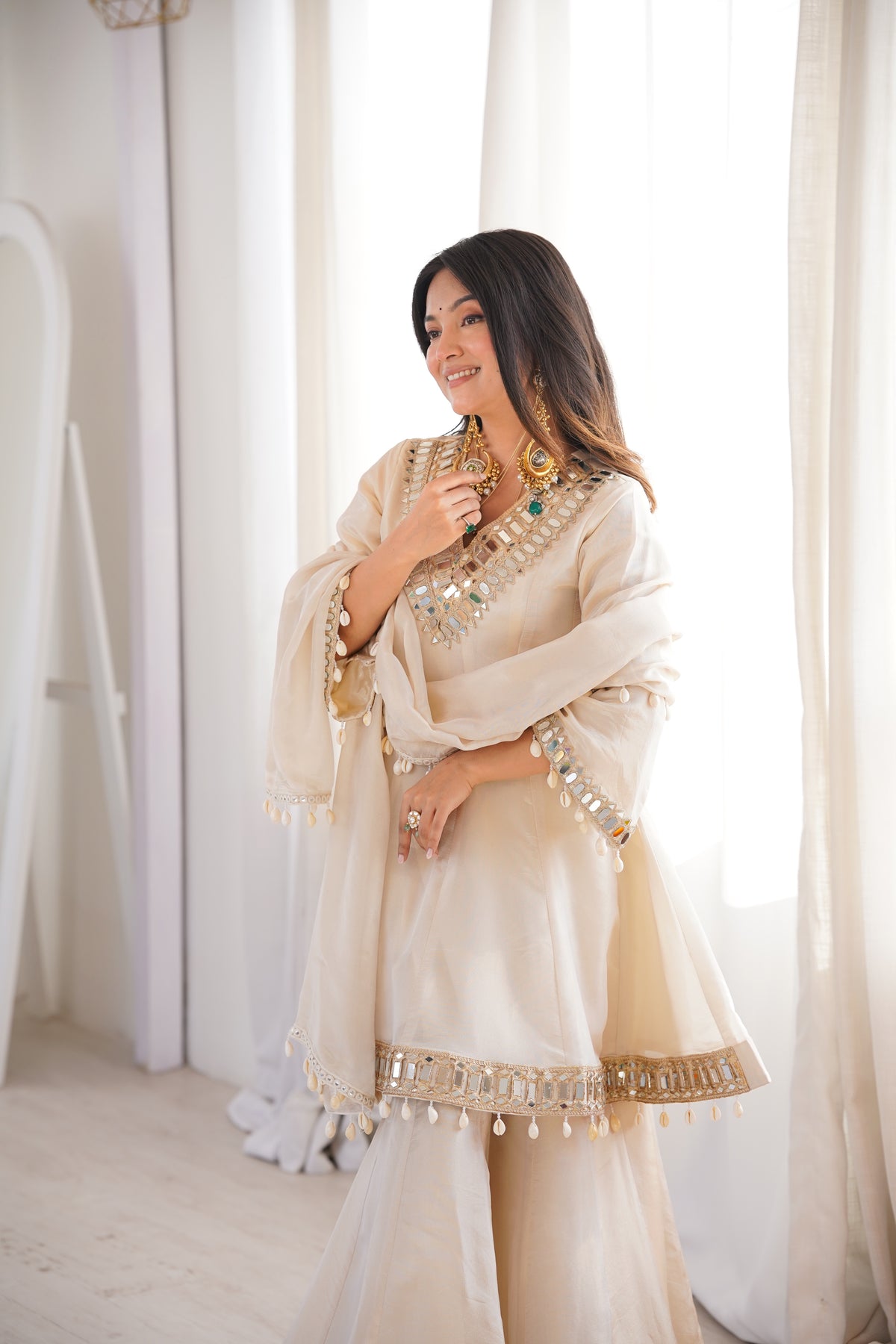 Zayrah Ivory Mirror Kalidaar Suit Set