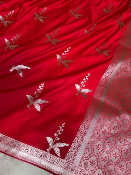 Royal Red Kanak Baali Banarasi Mashru Silk Saree