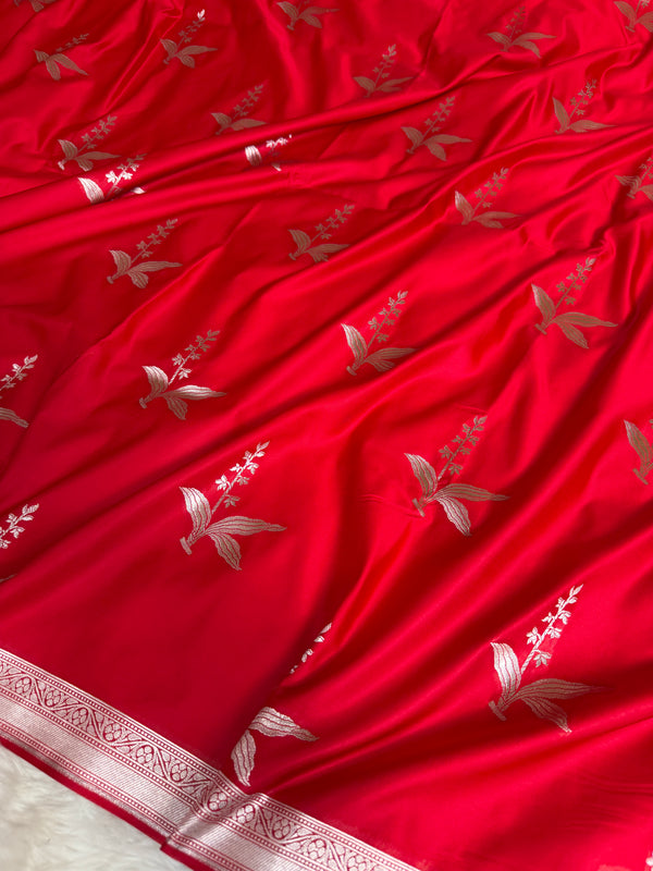 Royal Red Kanak Baali Banarasi Mashru Silk Saree