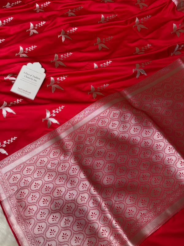 Royal Red Kanak Baali Banarasi Mashru Silk Saree