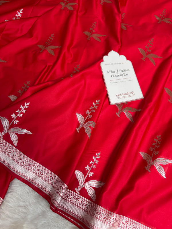Royal Red Kanak Baali Banarasi Mashru Silk Saree