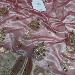 Baby Pink Guldasta Handwork Pure Tissue Silk Saree