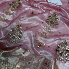Baby Pink Guldasta Handwork Pure Tissue Silk Saree
