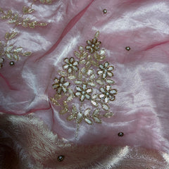 Baby Pink Guldasta Handwork Pure Tissue Silk Saree