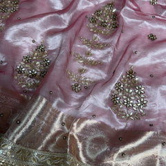 Baby Pink Guldasta Handwork Pure Tissue Silk Saree