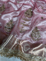 Baby Pink Guldasta Handwork Pure Tissue Silk Saree
