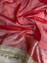 Bold Red Ghungroo Handcrafted Tissue Silk Saree