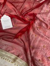 Bold Red Ghungroo Handcrafted Tissue Silk Saree