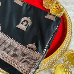 Royal Black Mehraab Banarasi Mashru Silk Saree