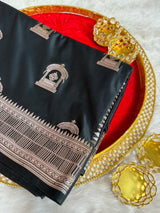 Royal Black Mehraab Banarasi Mashru Silk Saree