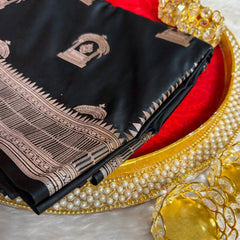 Royal Black Mehraab Banarasi Mashru Silk Saree