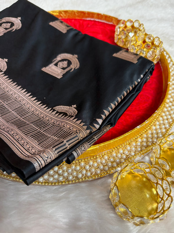 Royal Black Mehraab Banarasi Mashru Silk Saree