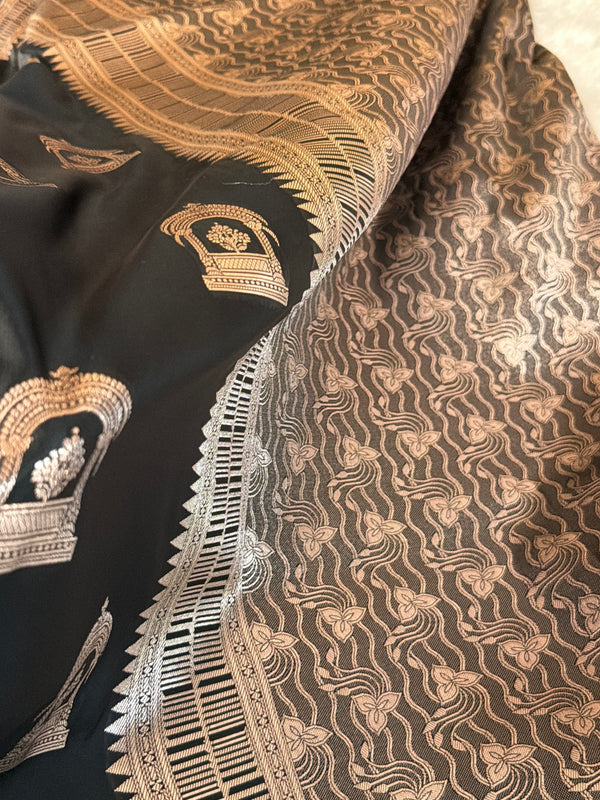 Royal Black Mehraab Banarasi Mashru Silk Saree