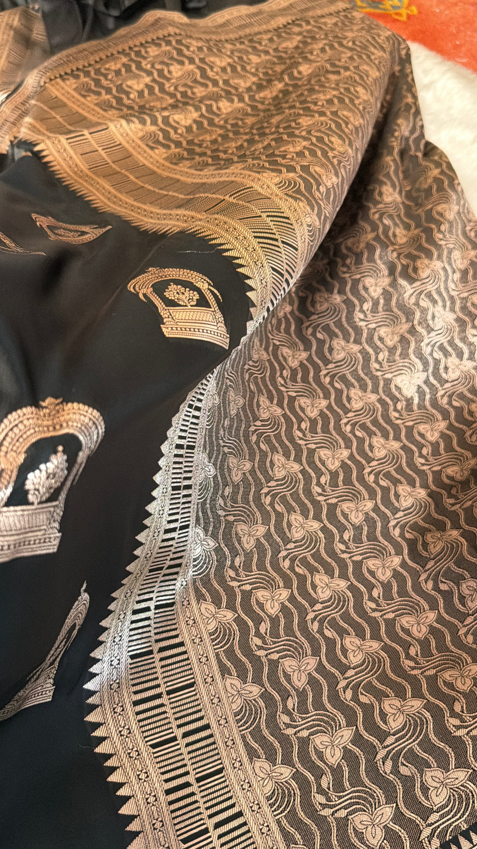 Royal Black Mehraab Banarasi Mashru Silk Saree