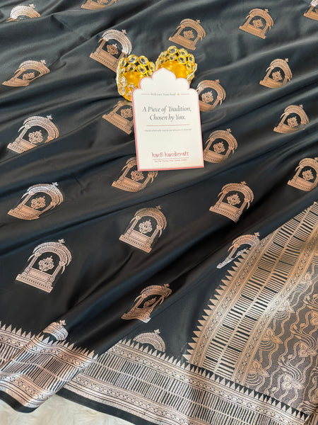 Royal Black Mehraab Banarasi Mashru Silk Saree