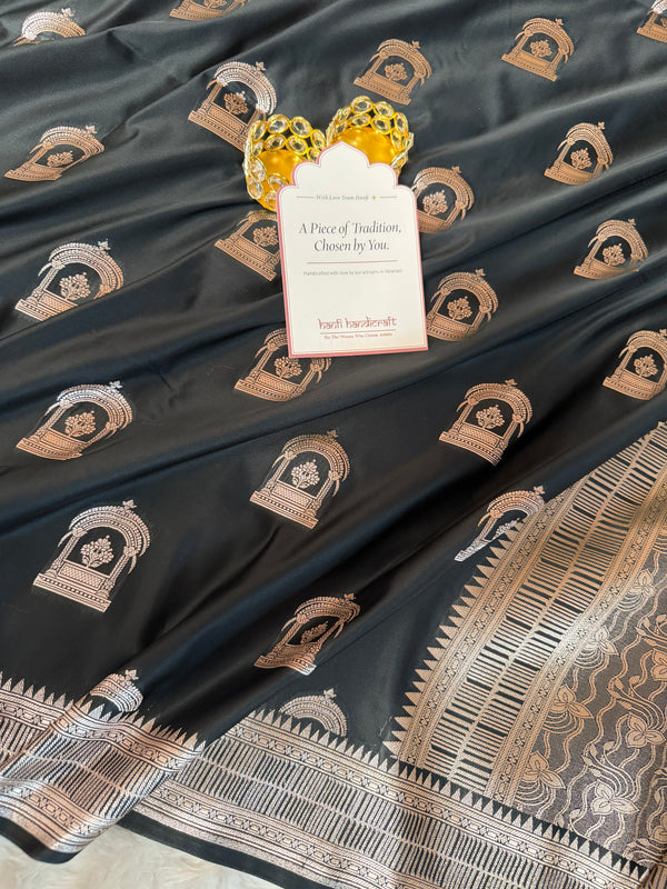Royal Black Mehraab Banarasi Mashru Silk Saree