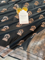Royal Black Mehraab Banarasi Mashru Silk Saree