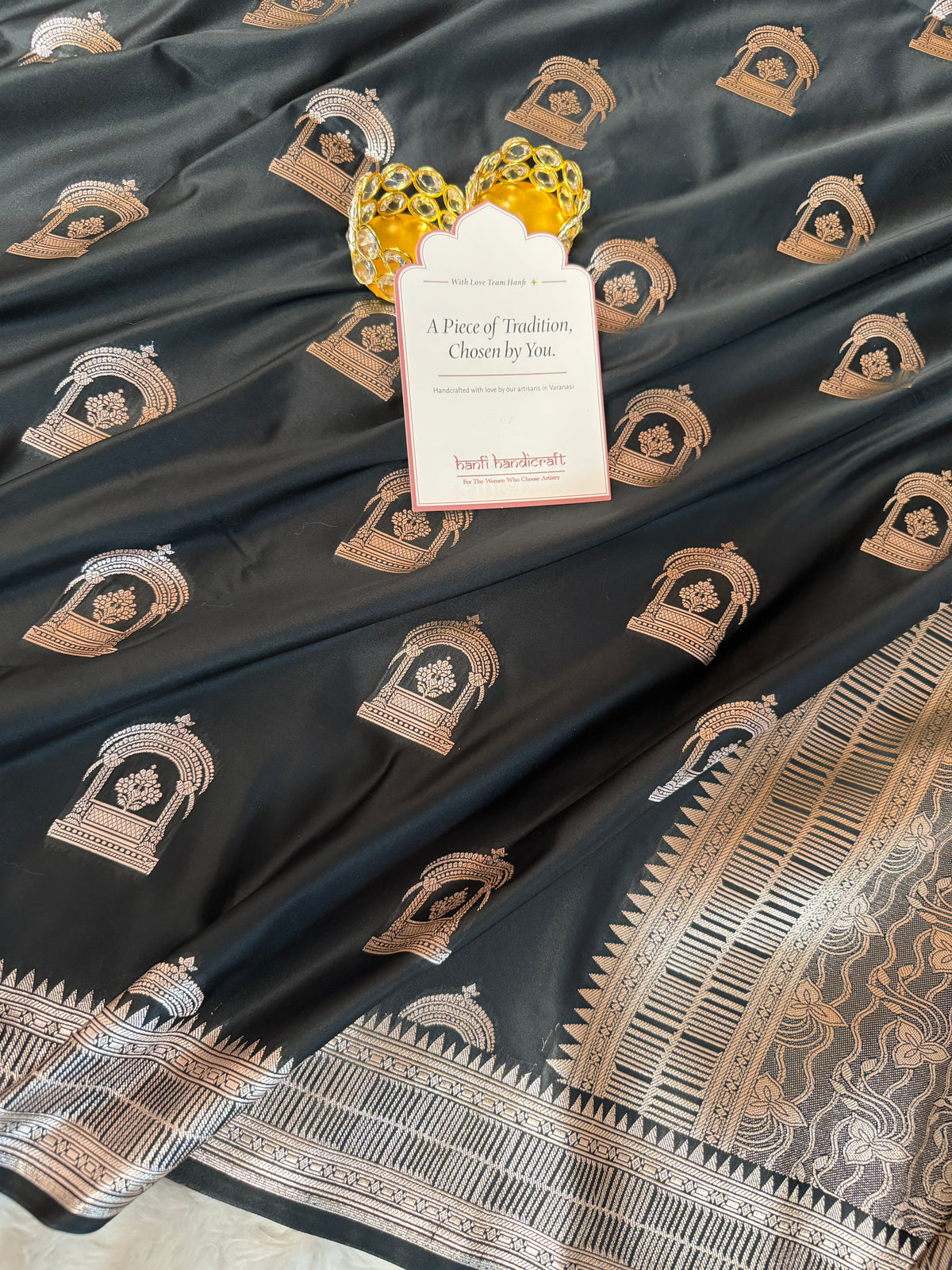 Royal Black Mehraab Banarasi Mashru Silk Saree