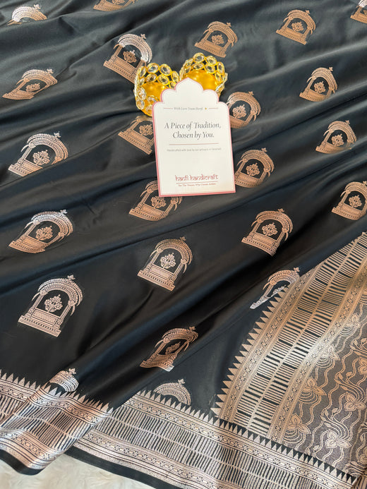 Royal Black Mehraab Banarasi Mashru Silk Saree