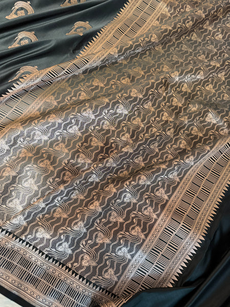 Royal Black Mehraab Banarasi Mashru Silk Saree