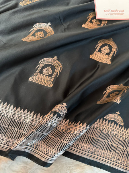 Royal Black Mehraab Banarasi Mashru Silk Saree