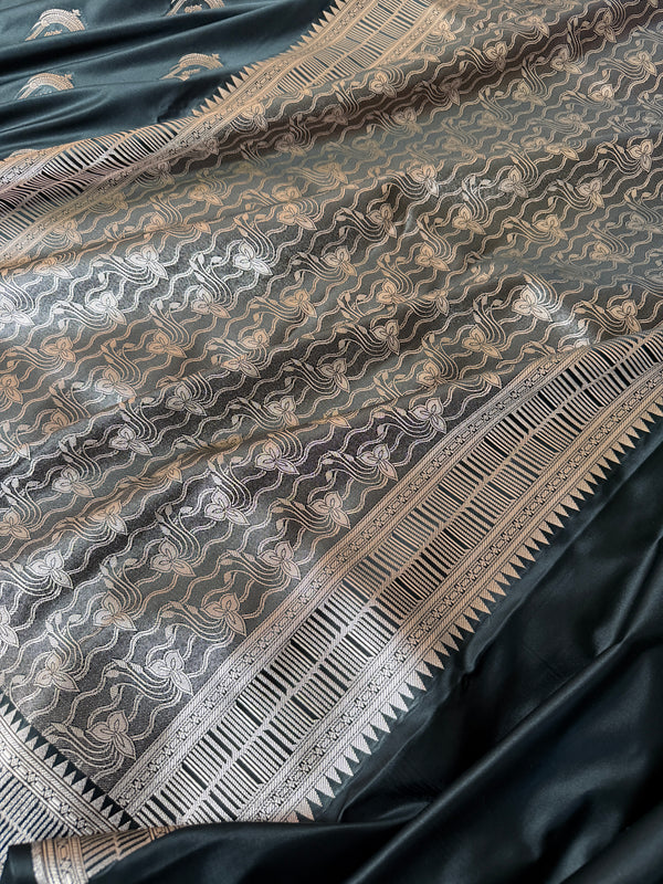 Royal Black Mehraab Banarasi Mashru Silk Saree
