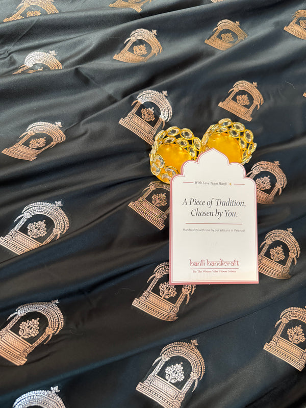 Royal Black Mehraab Banarasi Mashru Silk Saree