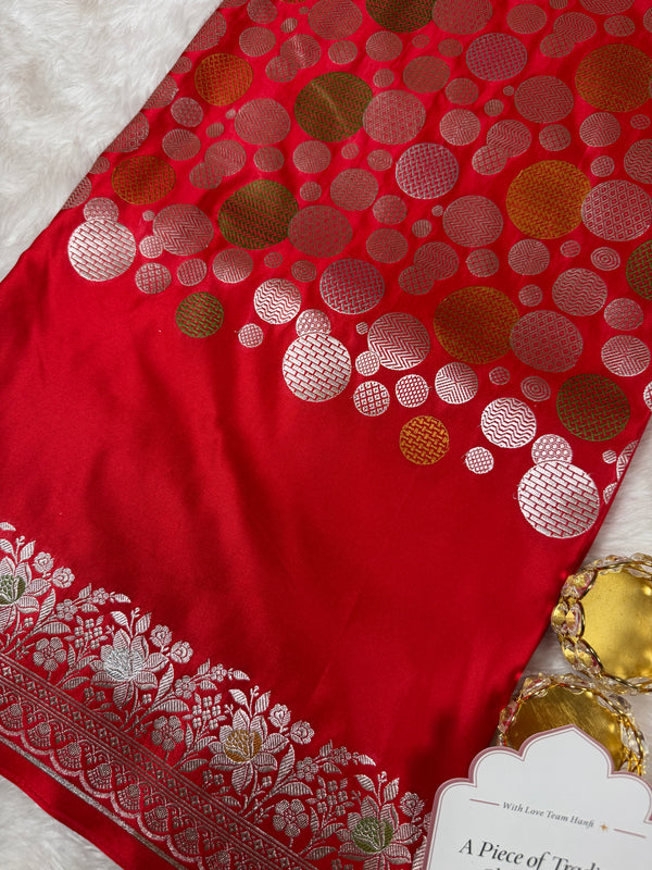 Royal Red Tilfi Daira Banarasi Mashru Silk Saree