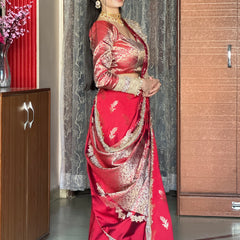 Royal Red Banarasi Nazakat Mirror-Pearl work Saree