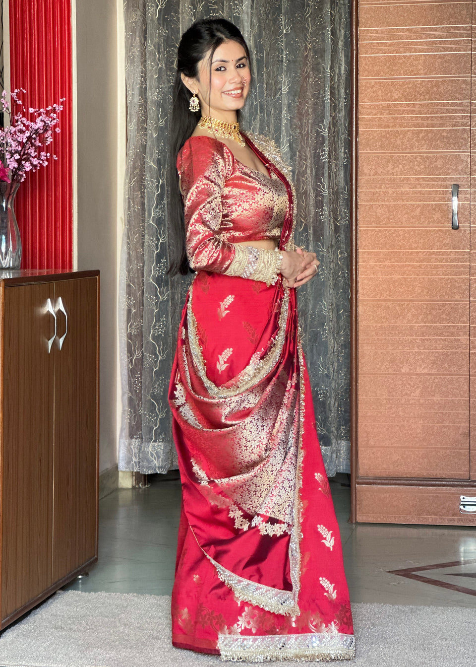 Maroon Red Banarasi Nazakat Soft-Silk Saree