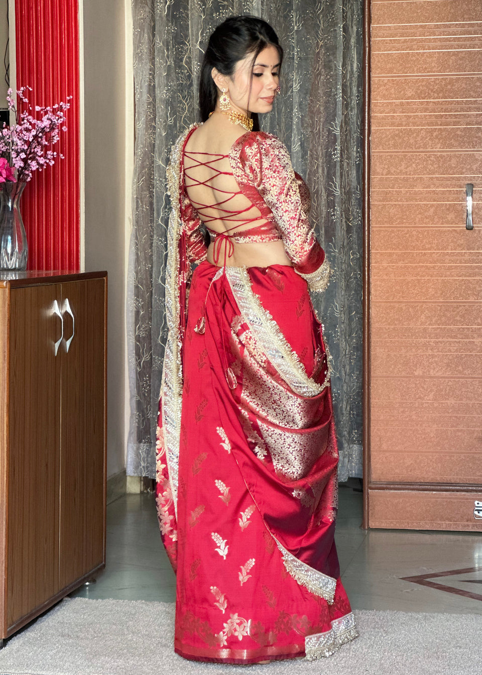 Maroon Red Banarasi Nazakat Soft-Silk Saree