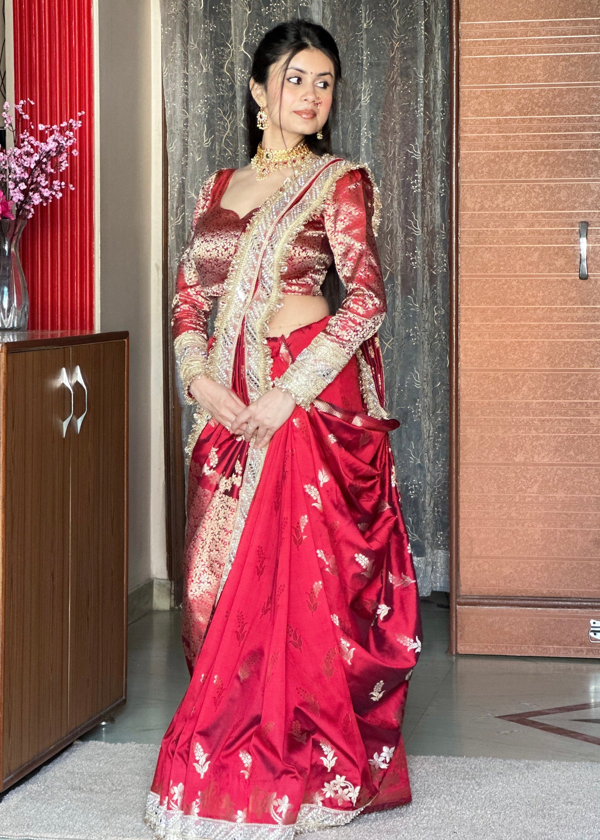 Maroon Red Banarasi Nazakat Soft-Silk Saree