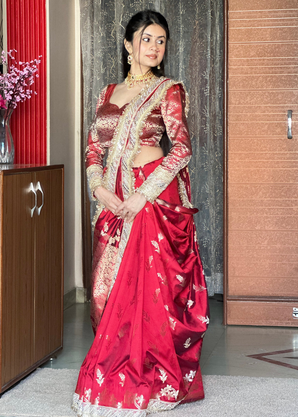 Maroon Red Banarasi Nazakat Soft-Silk Saree
