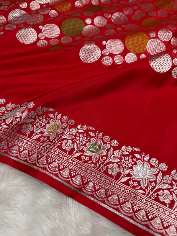 Royal Red Tilfi Daira Banarasi Mashru Silk Saree