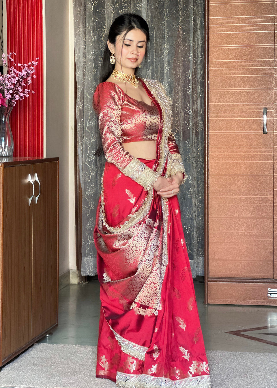 Maroon Red Banarasi Nazakat Soft-Silk Saree